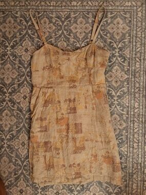 Urban Outfitters Beige & Tan Parisian Printed Spaghetti Strap Mini Dress